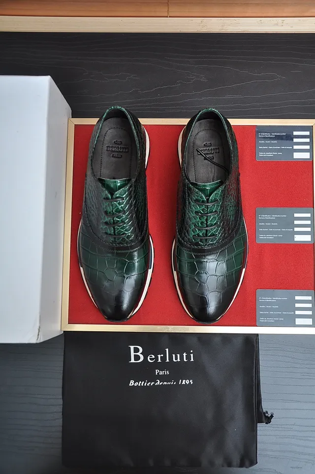 Berluti Green Crocodile-Embossed Cap-Toe Derby Shoes