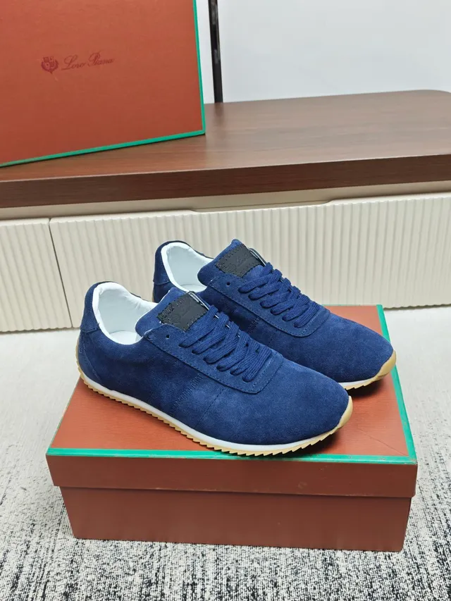 Loro Piana Blue Suede Lace-Up Lifestyle Sneaker