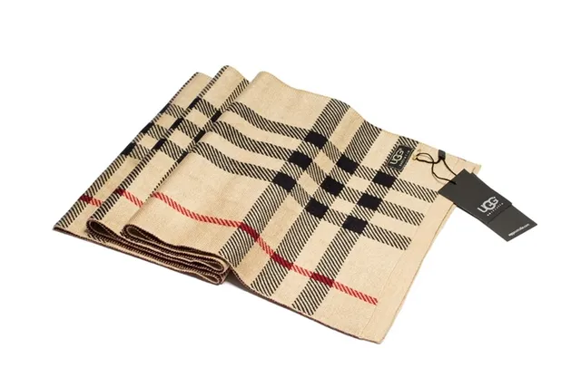 UGG Plaid Beige Black Red Cashmere Scarf