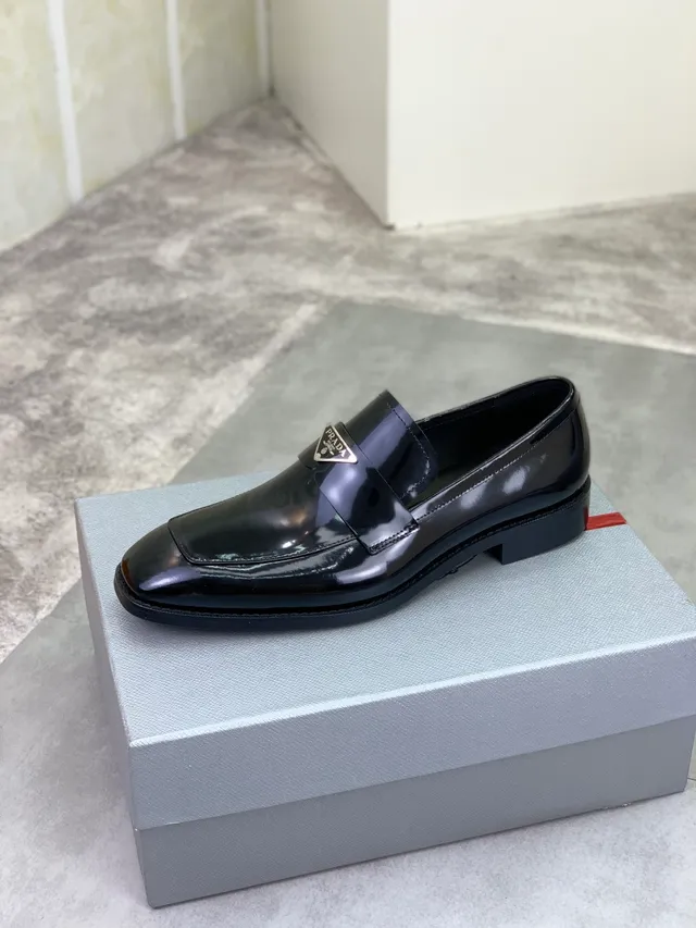 Prada Logo Loafer Black Patent Leather Square-Toe Loafer