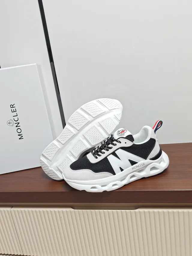 Moncler Black White Mesh-Suede Hybrid Upper Oversized 'M' Logo Chunky Sneakers