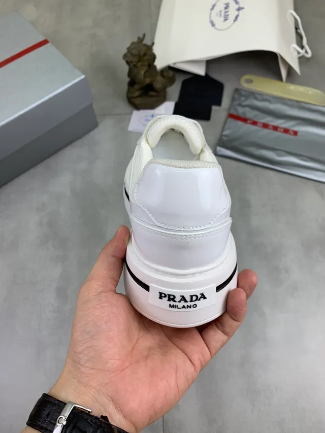 Prada Cloudbust White Mesh and Patent Leather Chunky Sneakers