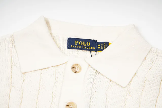 Polo Ralph Lauren Beige Navy Cable-Knit Sleeveless Polo Shirt