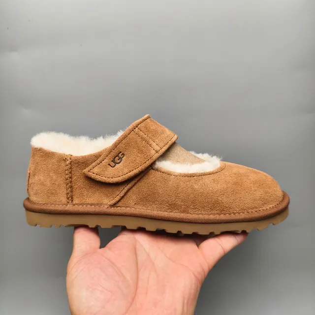 UGG Brown Beige Suede Upper Shearling-Lined Mary Jane Shoes