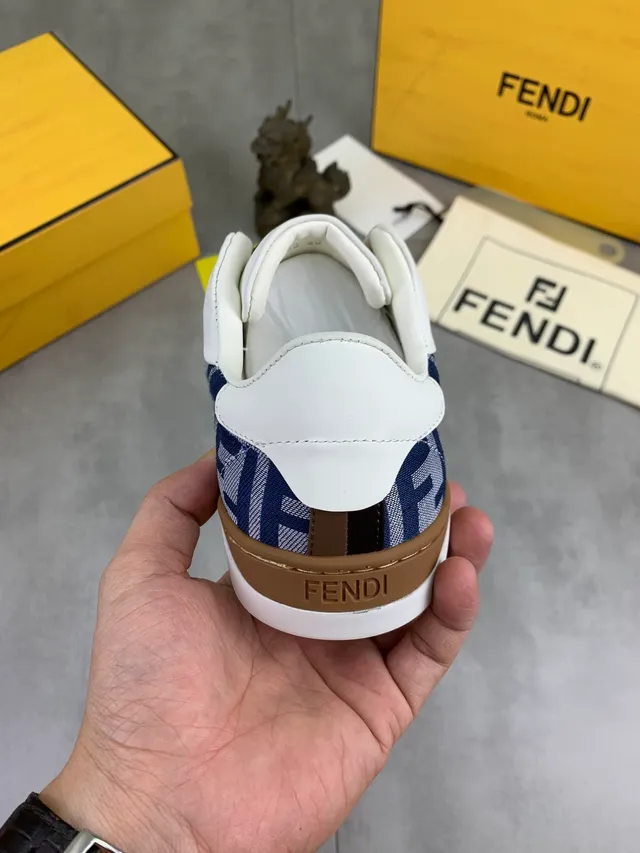 Fendi FF Logo Slip-On White Navy Brown Lifestyle Sneaker