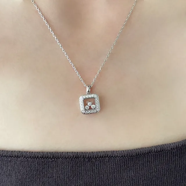 Chopard Happy Diamonds Square Pavé Diamond Pendant Necklace