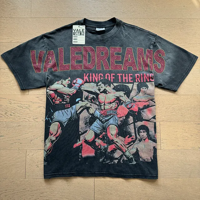 Vale Forever Acid-Wash Graphic Print Boxing Theme T-Shirt