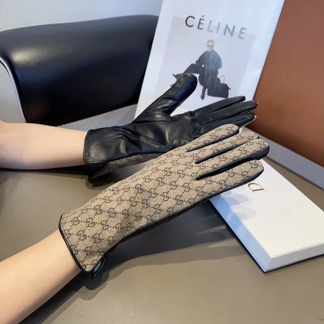 Gucci GG Monogram Canvas and Leather Gloves