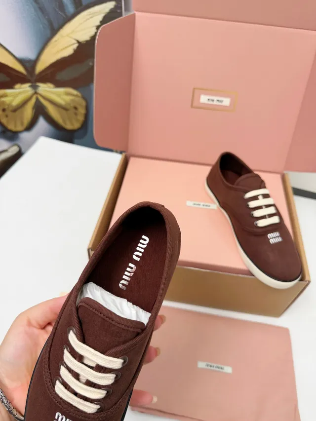 Miu Miu Brown Beige Low-Top Upper Canvas Shoes