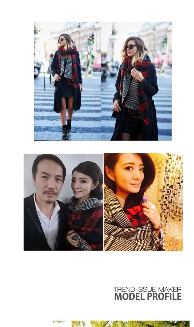 Green Black Plaid Pattern Wool-Like Texture Scarve