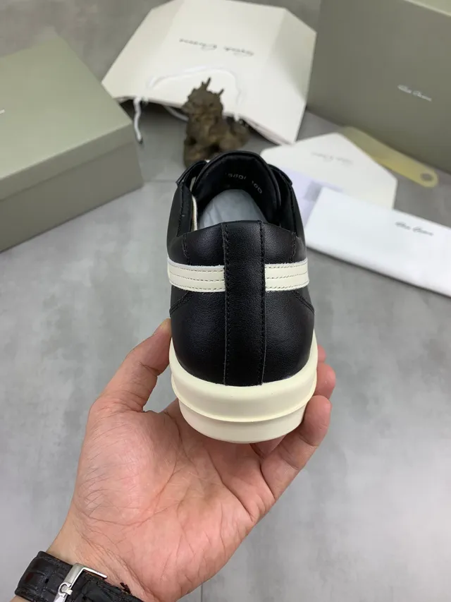 Rick Owens Black Beige Low-Top Platform Perforated Toe Cap Lifestyle Sneakers