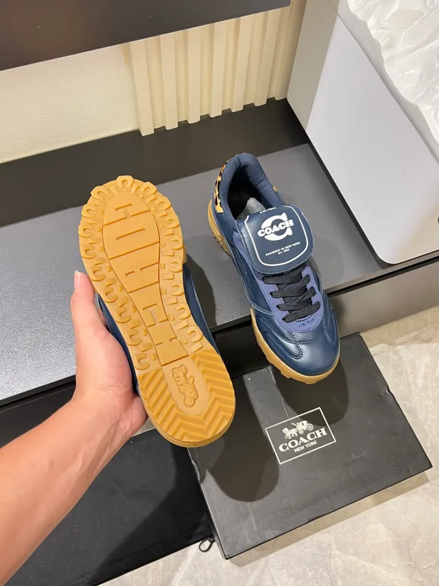Coach Navy Brown Leather Gum Sole Sneakers