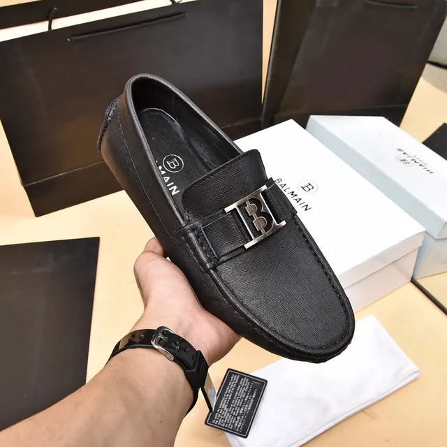 Balmain B-Buckle Black Leather Loafers