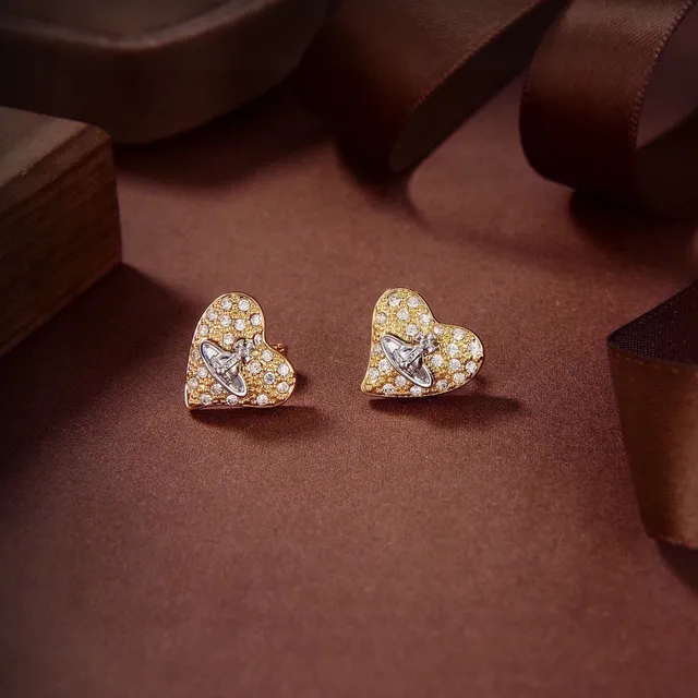 Vivienne Westwood Gold Silver Heart-Shaped Pavé Crystal Earrings