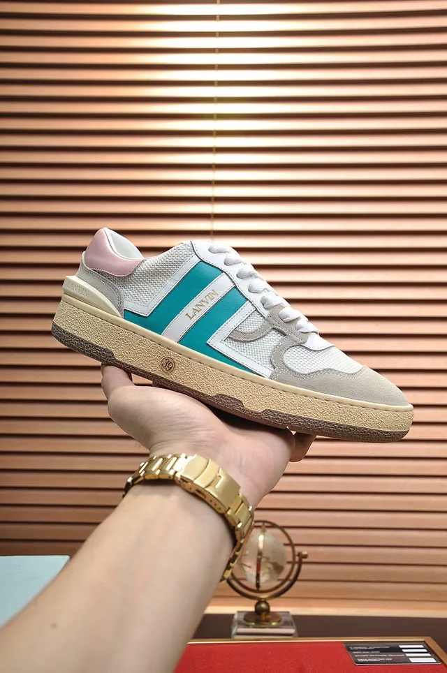 Lanvin White Blue Layered Mesh And Suede Upper Dual-Tone Side Stripe Lifestyle Sneakers