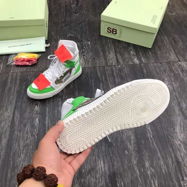 Off-White Green High-Top Layered Construction Lifestyle Sneakers