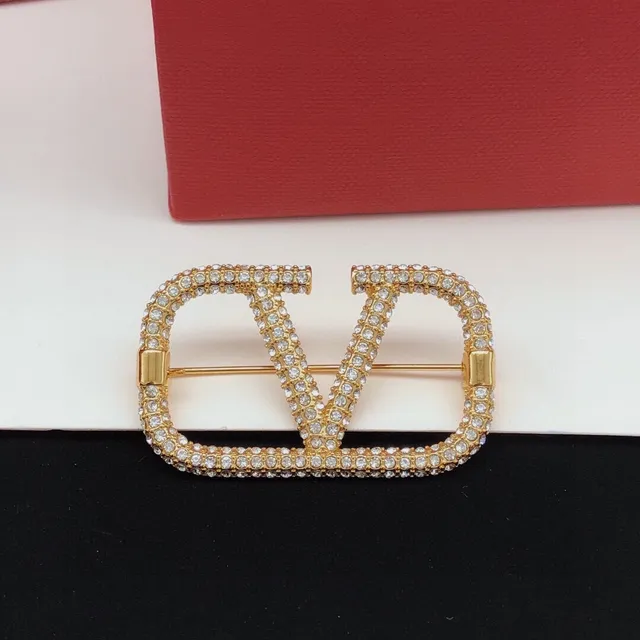 Valentino Gold Black Pavé-Crystal VLOGO Monogram Brooch