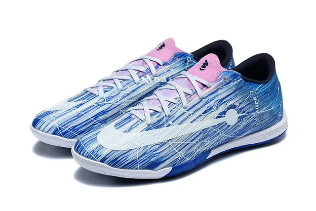 Nike Mercurial Blue White Low-Cut Synthetic Upper Graphic Wave-and-Circuit Print Indoor Soccer Shoes