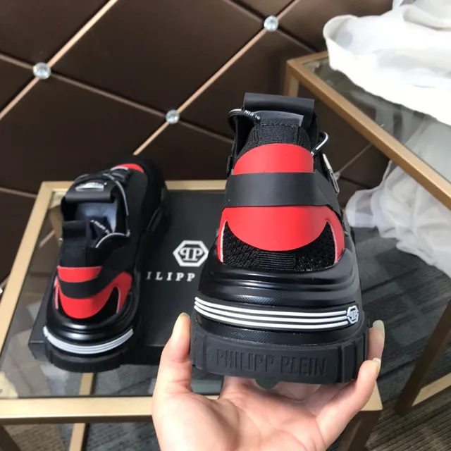 Philipp Plein Black Orange Laceless Strap Closure Hexagonal PP Logo Chunky Sneakers