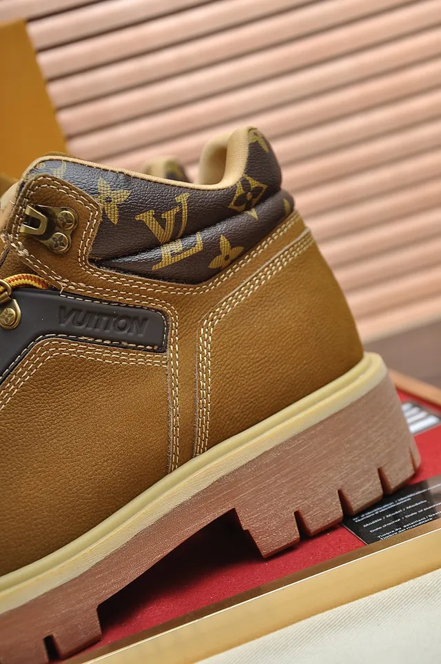 Louis Vuitton Tan Monogram Collar Work Boots