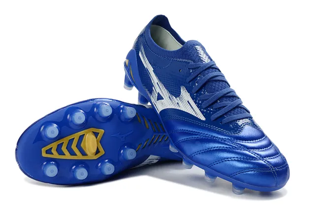 Mizuno Morelia Neo Metallic Blue White Yellow Firm-Ground Soccer Shoes