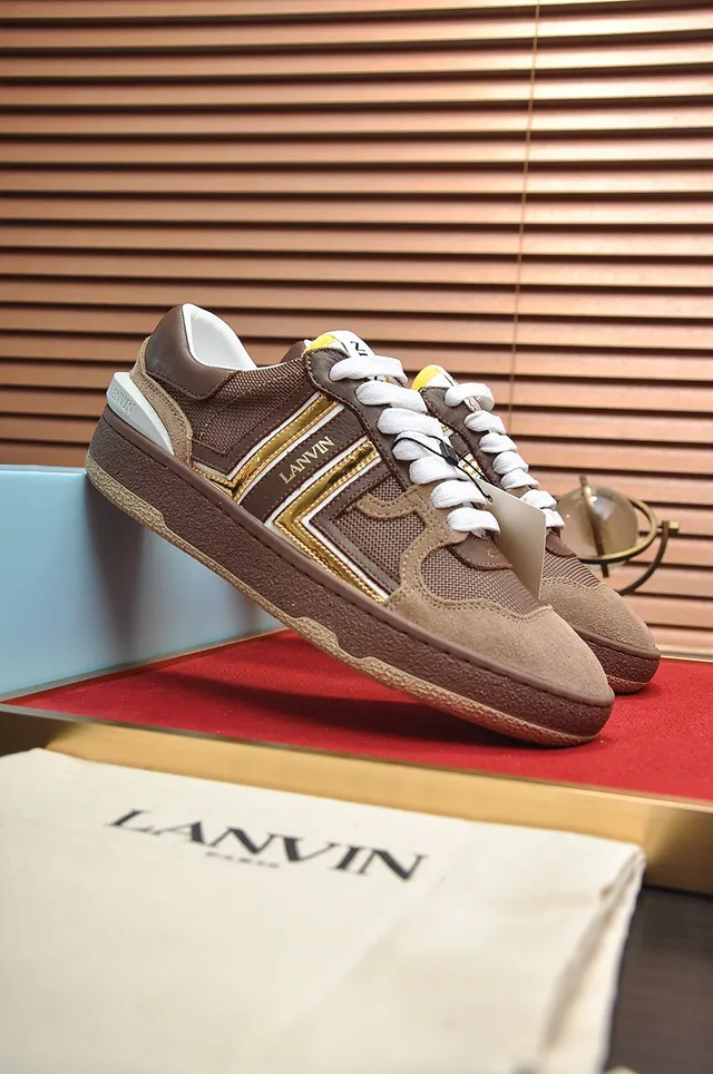 Lanvin Brown and Gold Stripe Lifestyle Sneakers