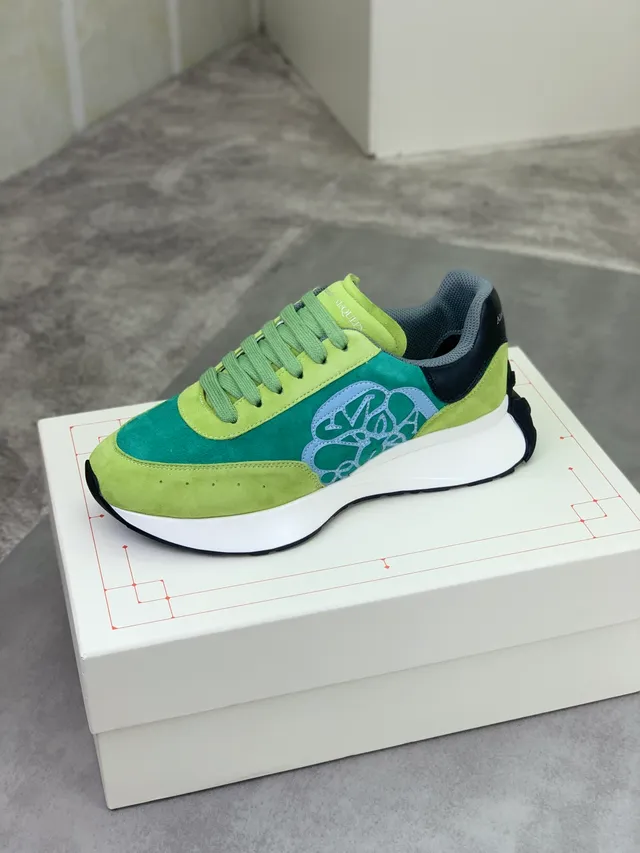 Alexander McQueen Oversized Sneaker Lime Green and Teal Suede Lifestyle Sneakers