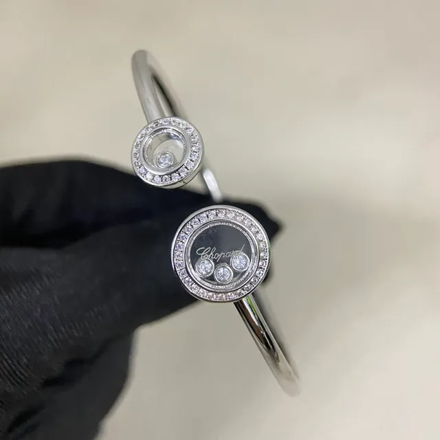 Chopard Happy Diamonds Rotating Disc Pavé Diamond Bezel Open Bangle Bracelet