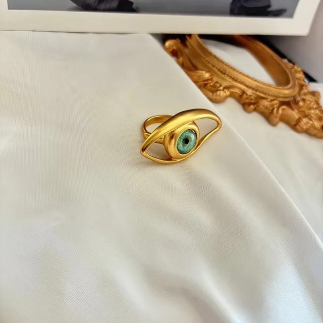 Gold-Toned Eye-Shaped Green Iris Brooch