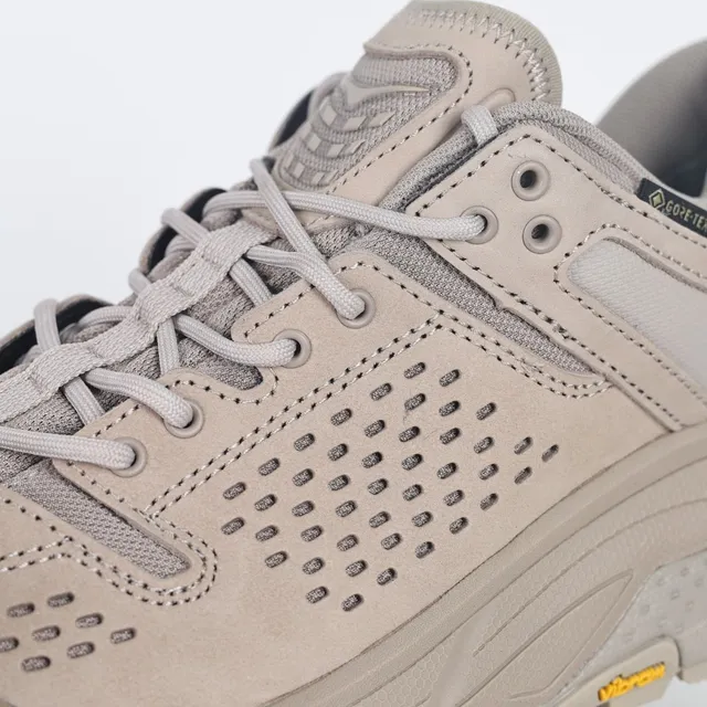 Hoka Beige Perforated Suede Upper Gusseted Tongue Running Shoes
