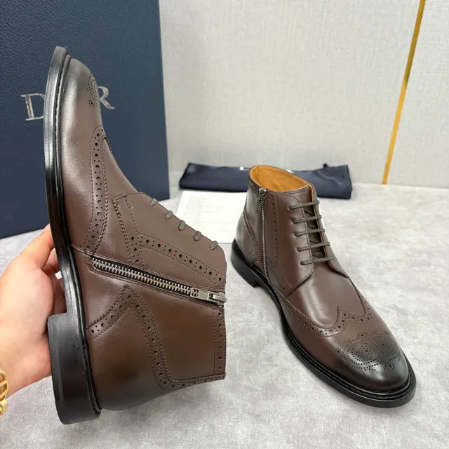 Dior Brown Black Brogue Detailing Lace-Up Front Ankle Boots