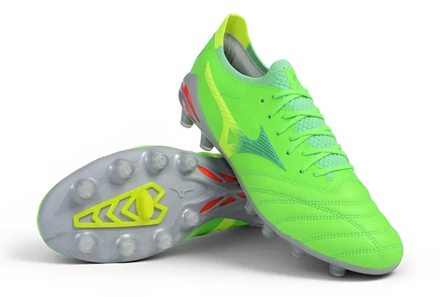 Mizuno Green Gray Low-Cut Knit Collar Synthetic Wave Overlays Firm-Ground Soccer Shoes