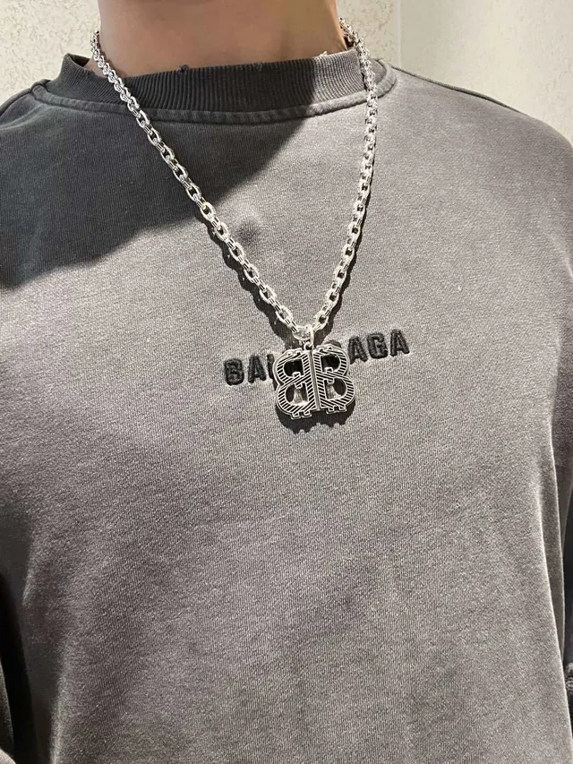 Balenciaga BB Monogram Silver Chain Necklace