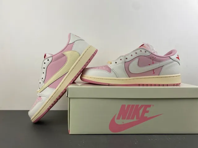 Nike Pink Beige Low-Top Layered Leather Lifestyle Sneakers