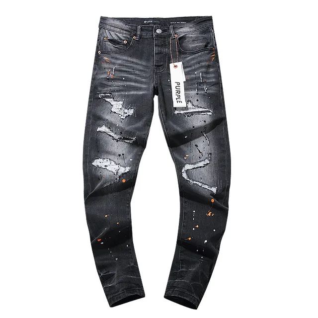 Purple Brand Distressed Paint-Splattered Slim-Fit Jeans