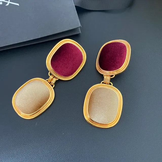 Saint Laurent Double-Drop Oval Velvet Panel Earrings