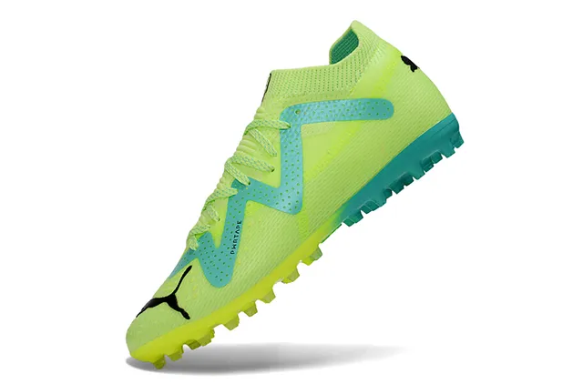 Puma Green Blue Knit Upper W-Formstrip Overlay Turf Soccer Shoes
