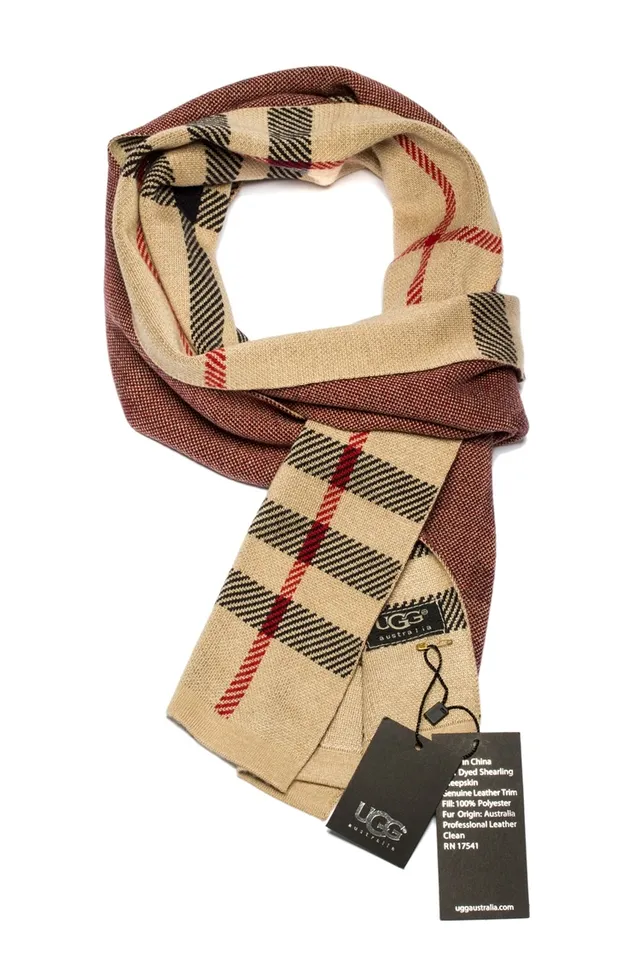 UGG Plaid Beige Black Red Cashmere Scarf