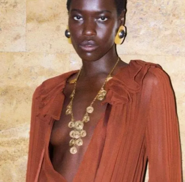 Saint Laurent Gold Coin-Inspired Multi-Tiered Chain Necklace