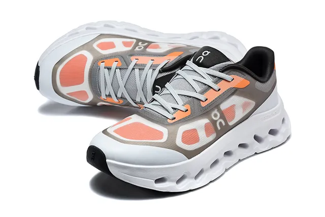 On Black White Engineered Mesh Upper Open Hexagonal CloudTec Pods Running Shoes