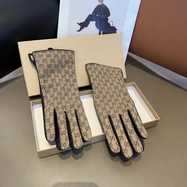 Gucci GG Monogram Canvas and Leather Gloves