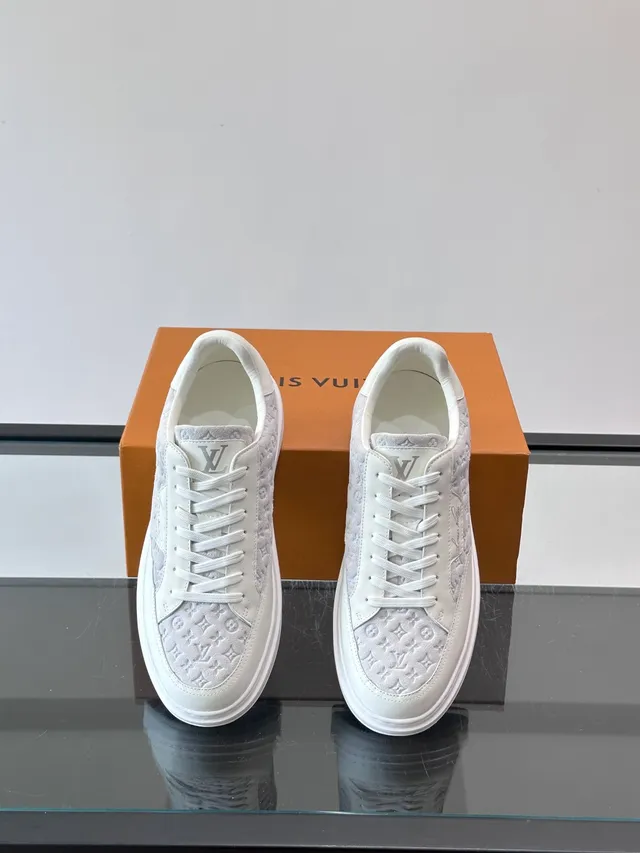 Louis Vuitton White Gray Monogrammed Suede And Leather Low-Top Trainer Silhouette Lifestyle Sneakers