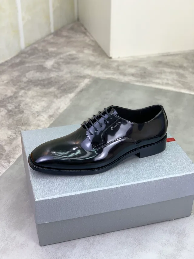 Prada Black Patent Leather Cap-Toe Oxford Shoes