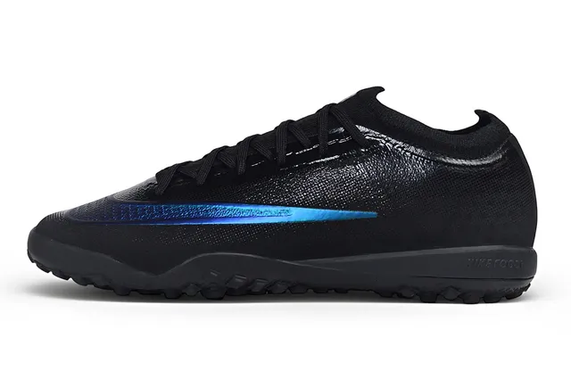 Nike Black Blue Knit Upper Low-Cut Collar Turf Soccer Shoes