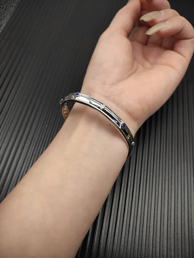 David Yurman Silver Blue Polished Geometric Lattice Cutout Bracelet