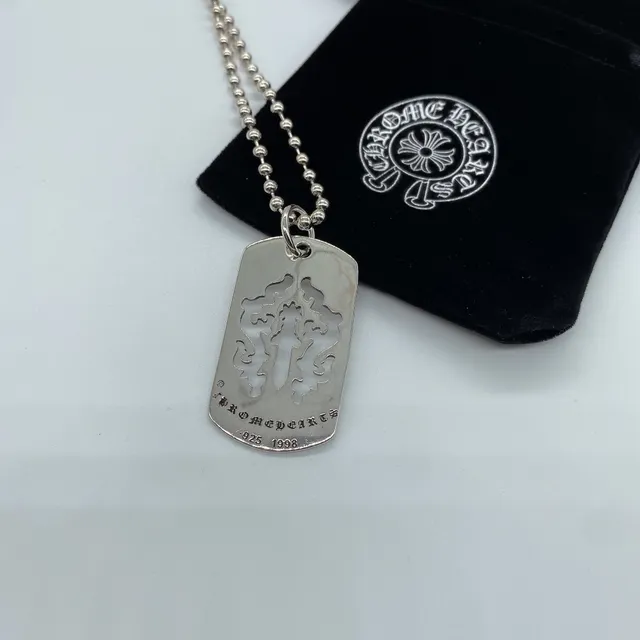 Chrome Hearts Dog Tag Necklace Silver Silhouette Cutout Cross-and-Sword Motif Necklace