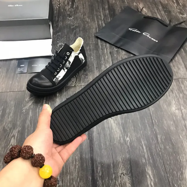 Rick Owens Black White Platform Sole Leather Toe Cap Lifestyle Sneakers