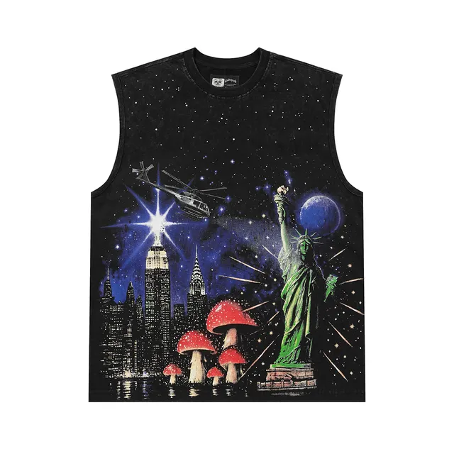 Godspeed Graphic-Print Acid-Wash Black Vest Top