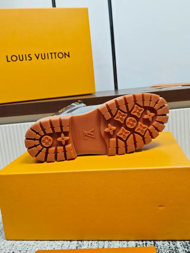 Louis Vuitton Gray Gold Suede Upper Laces And Hardware Work Boots