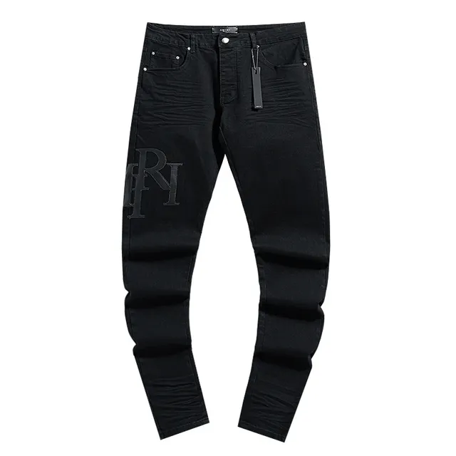 Black Slim-Fit Monogram Print Jeans